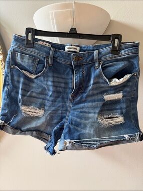 Vigoss Blue Distressed Roll-Hem Denim Shorts
